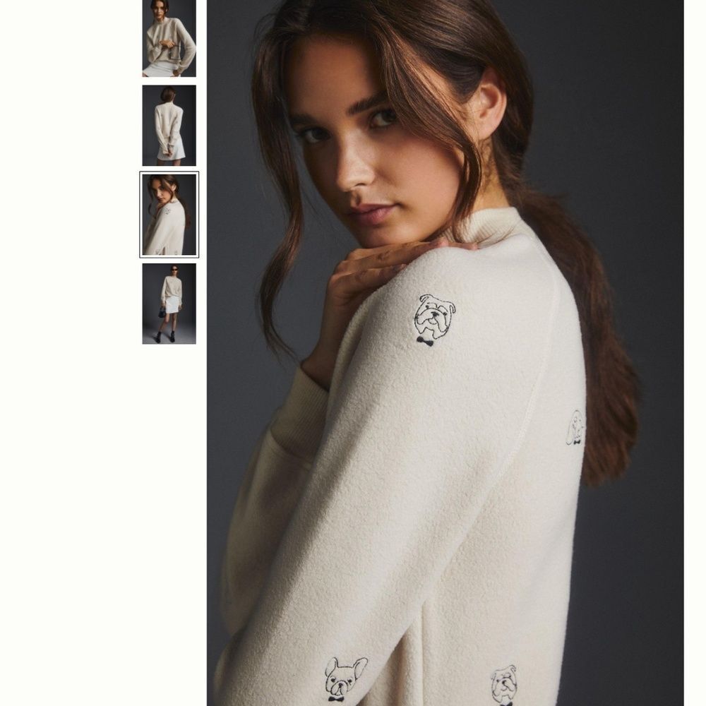 Anthropologie T.La Embroidered Mock-Neck Sweatshirt Bulldog - Picture 4 of 4